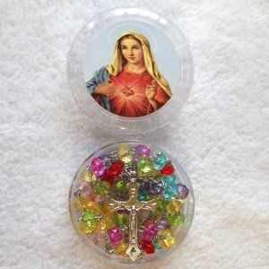HOST PICK Immaculate Heart of Mary Multicolor Rosary Beads Crucifix with Case